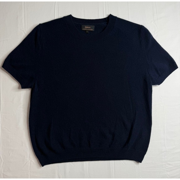 Quince Sweaters - Quince 100% Mongolian Cashmere Sweater Tee Womens L Navy Blue Short Sleeve